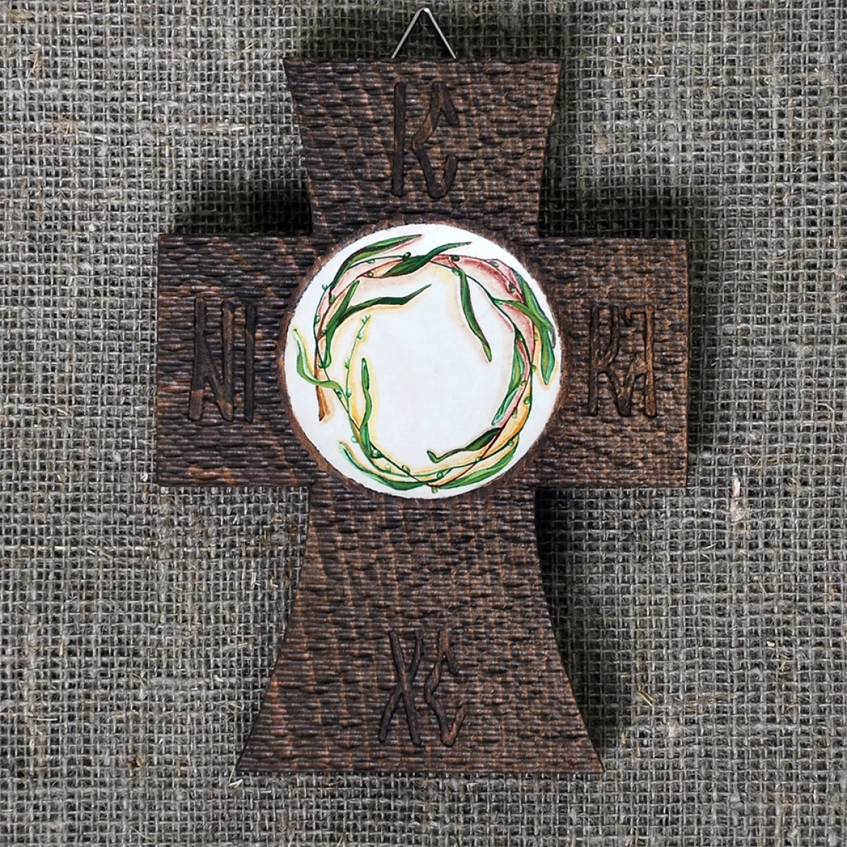 Cruce de lemn pictată, salcie, cu textură vibrantă